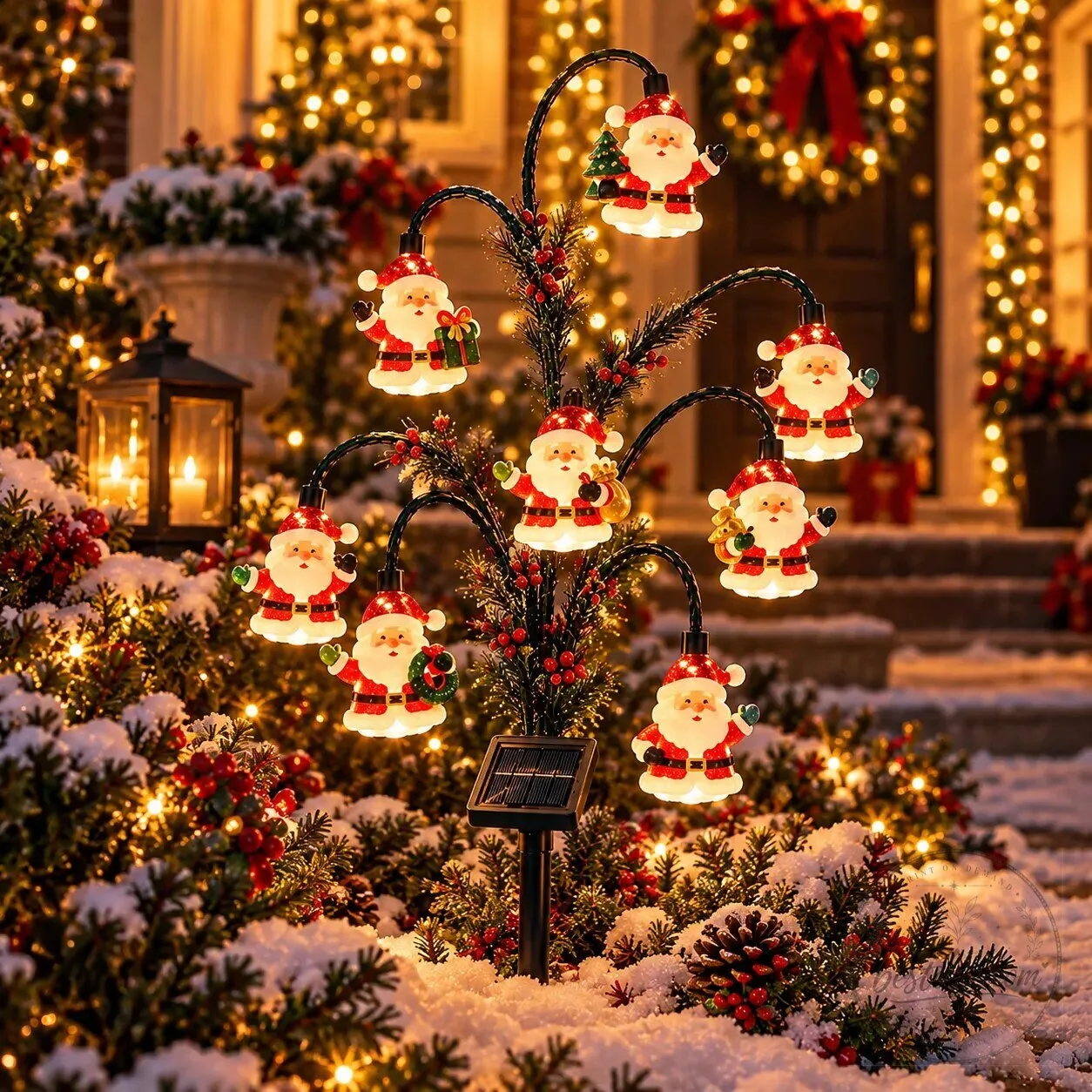 Christmas Santa Claus Solar Powered Garden Stake Light Tree Holiday Decoration