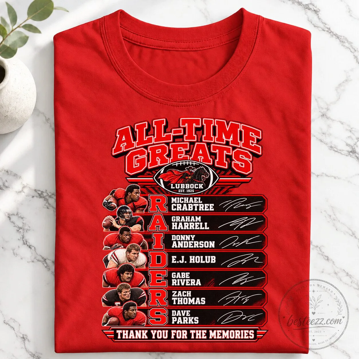 Texas Tech Red Raiders All-Time Greats Football Team Signatures T-Shirt