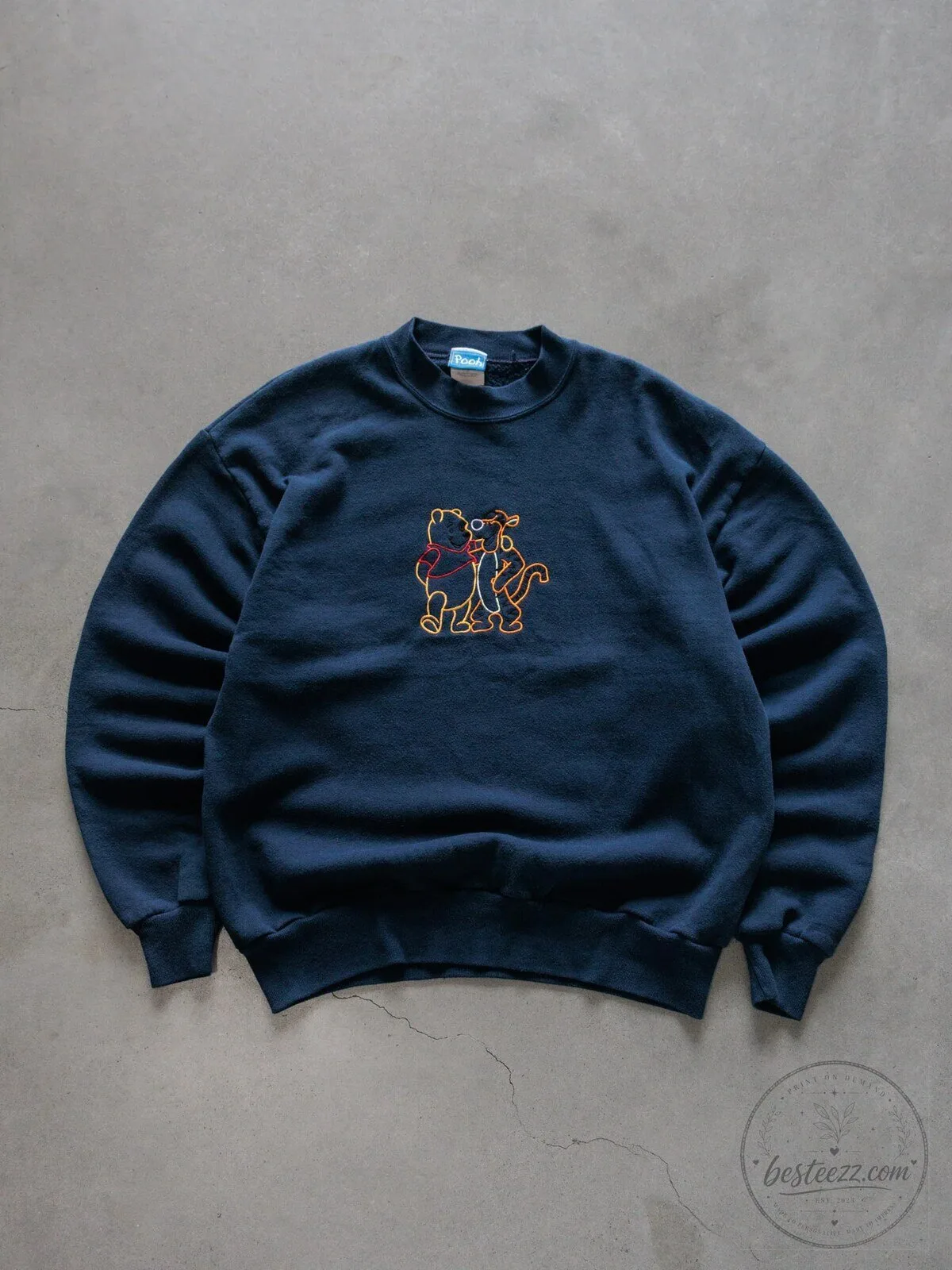 Vintage Disney Winnie the Pooh and Tigger Embroidered Navy Blue Sweatshirt