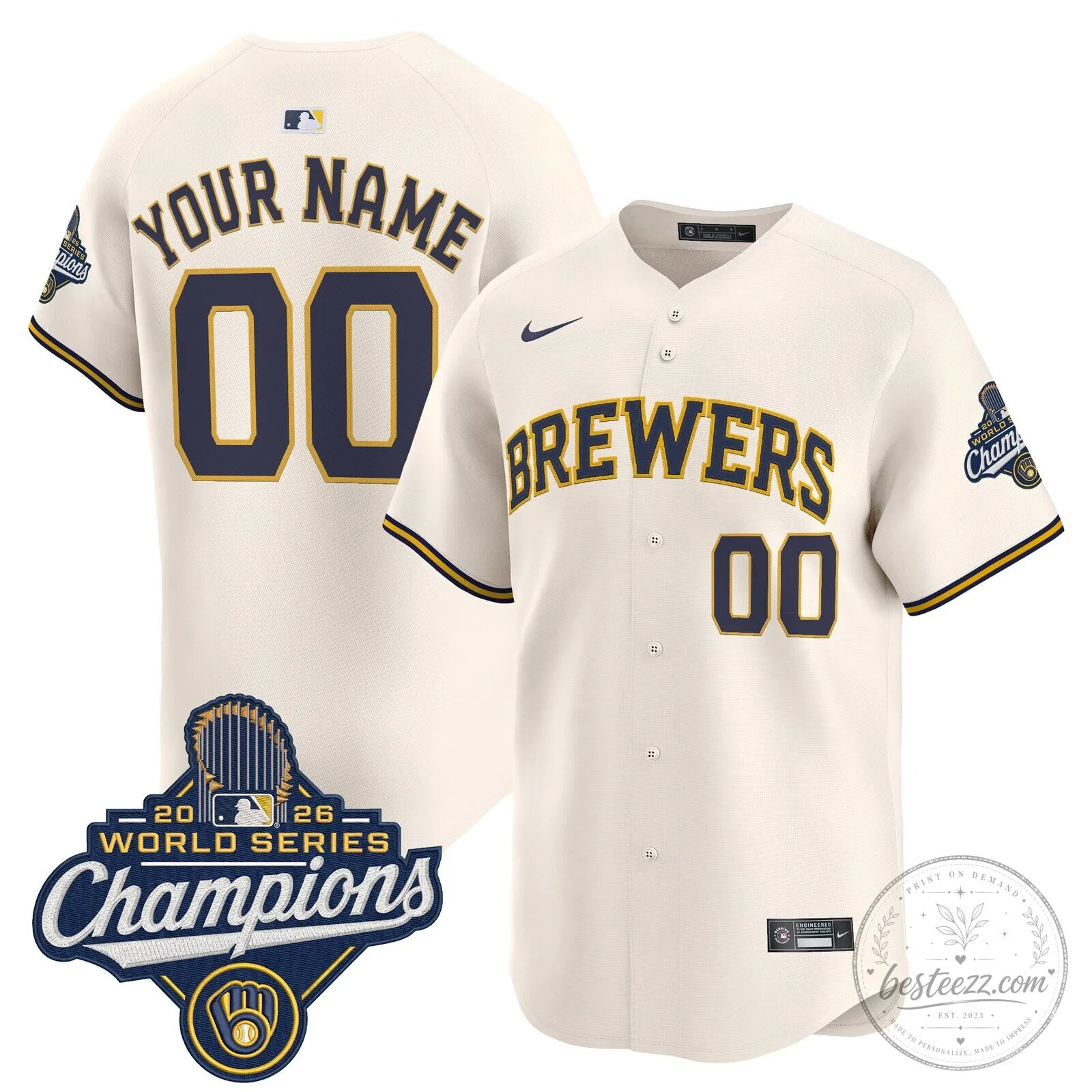 Custom Baseball Jersey for 2026 World Series Champions - Brewers of Milwaukee